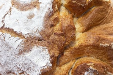 Taze pişirilmiş geleneksel ekmek. Organik arkaplan