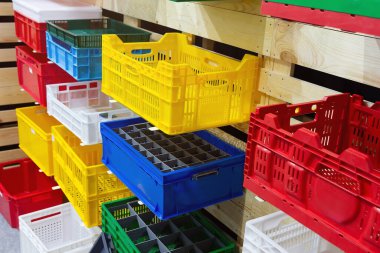 Meyve ve sebzeler için boş plastik kasalar. Sanayi