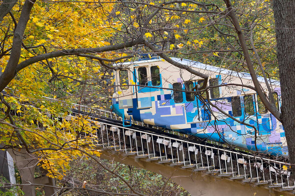 Railway funicular is an autumn Kyiv, Ukraine