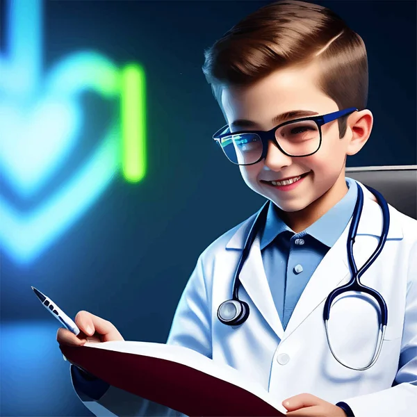 Realistic Kid Doctor Equipment Reviewing Medical Analysis Vector Illustration Design — Stock Vector