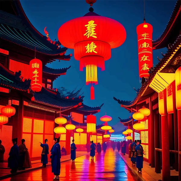Cyfrowa Grafika Zawiera Realistyczną Ilustrację Tradycyjnej Chińskiej Kultury Podkreślając Skomplikowane — Wektor stockowy