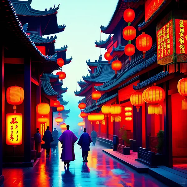 Цифрова Ілюстрація Демонструє Традиційні Звичаї Культуру Династії Тан Середньої Китаю — стоковий вектор