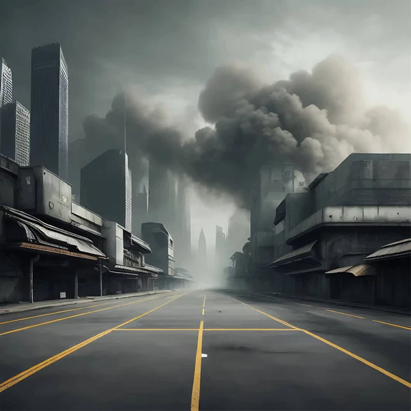 Denna Illustration Skildrar Avlägsen Kuslig Dystopisk Värld Med Dimmig Atmosfär Stockvektor