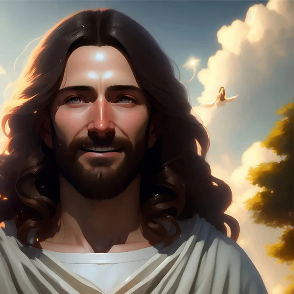 Realistic Anime Style Jesus Holy Spirit Next Him Illustration — Stock Vector
