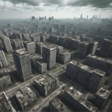 Terk Edilmiş Şehir Sonrası Apocalypse Fotorealistik Gerçeküstü 3D Görüntü
