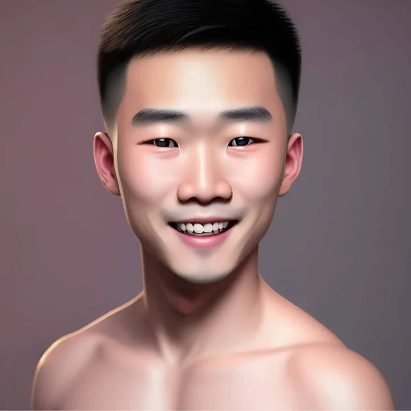 Cute Handsome Ultra Real Illustration Asian Boy Portrait — 스톡 벡터