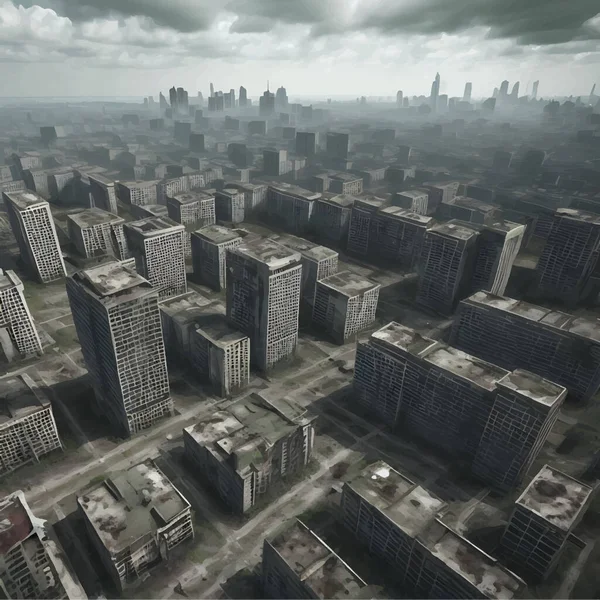 Verlassene Stadt Nach Der Apokalypse Fotorealistische Surreale Illustration — Stockvektor
