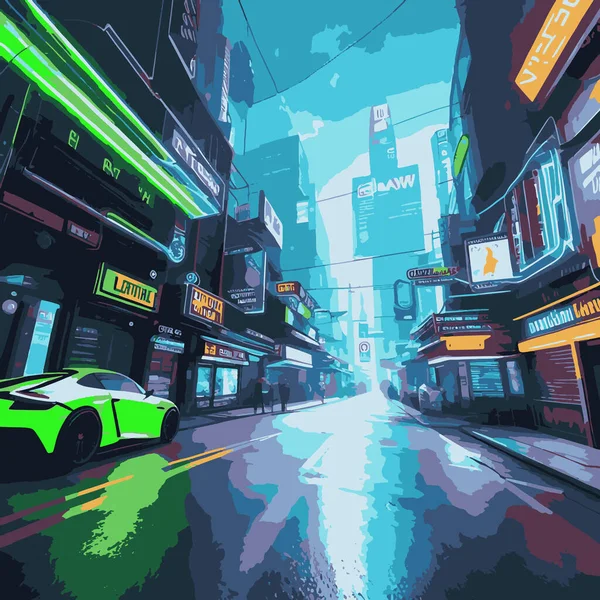 Futuristic Surreal Photorealistic Neon Lit Gaming Scene Illustration - Stok Vektor