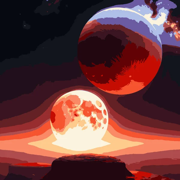 Red Planets Milky Way Background Horizon Photorealistic Illustration — Stockový vektor