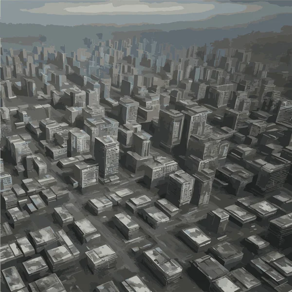 Фотореалистичная Сюрреалистическая Иллюстрация Заброшенного Города Мегаполис После Апокалипсиса — стоковый вектор