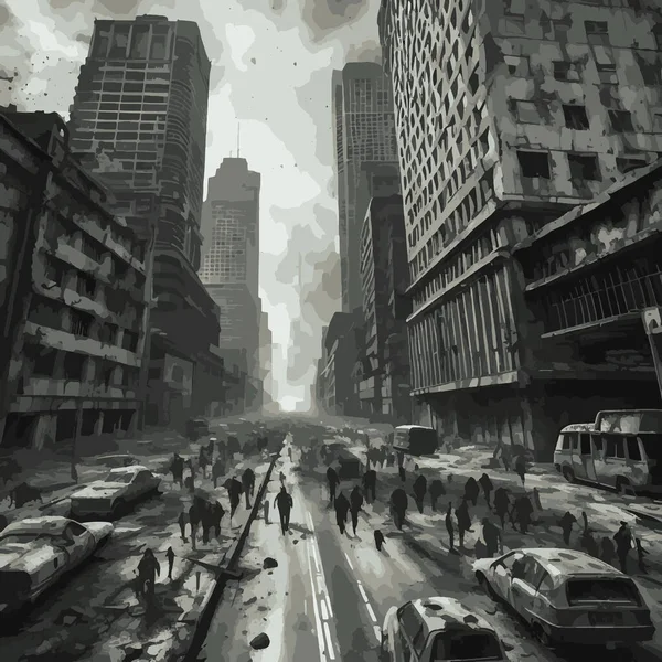 Zombie Apocalypse Illustration Surréaliste Photoréaliste Dans Une Ville Abandonnée Vecteur En Vente