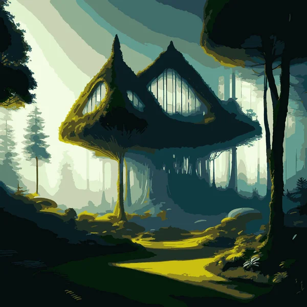 霧の森の中の審美的な有機家 アブストラクトアート — ストックベクタ