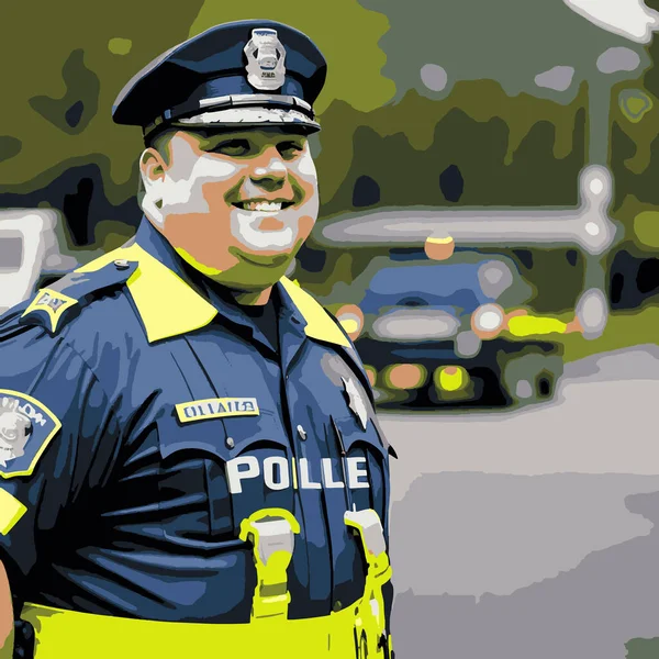 Netter Polizist Mit Nachbarschaftshintergrund — Stockvektor