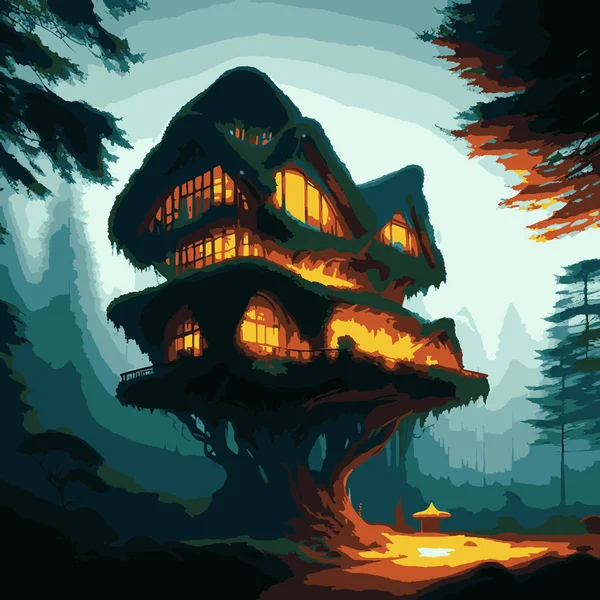 Luxe Biologisch Huis Het Misty Woods — Stockvector