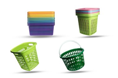 Beyaz zemin üzerinde plastik sepet, kırpma yolu ile