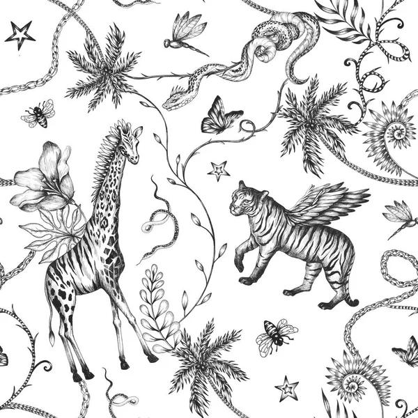 Piękny Modny Bezszwowy Wzór Ręcznie Rysowane Chimera Zwierząt Zdjęcie Modne — Zdjęcie stockowe