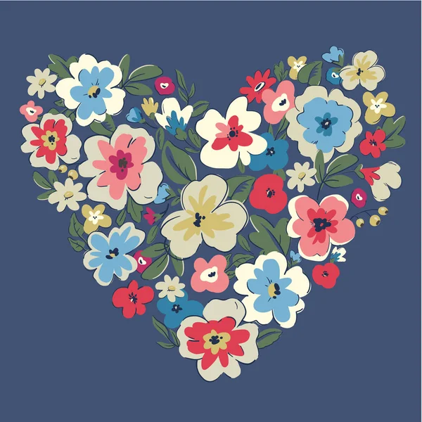 Hermoso Corazón Floral Vector Con Flores Abstractas Ilustración General — Vector de stock