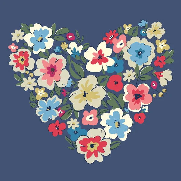 Beau Coeur Floral Vectoriel Avec Des Fleurs Abstraites Illustration Stock — Image vectorielle