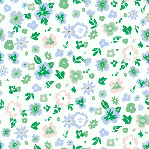 Vacker Vektor Sömlös Blommönster Med Söta Blommor Lagerillustration — Stock vektor