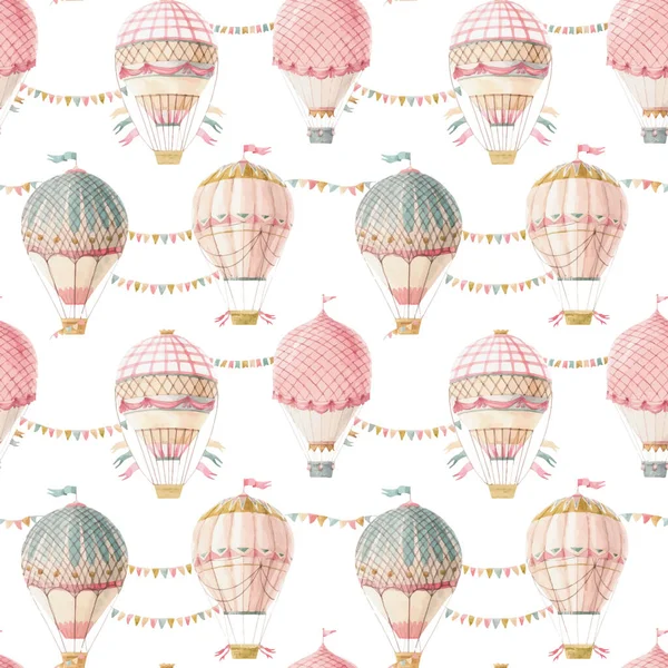Schöne Vektor Nahtlose Muster Mit Niedlichen Aquarell Handgezeichneten Luftballons Archivbild — Stockvektor