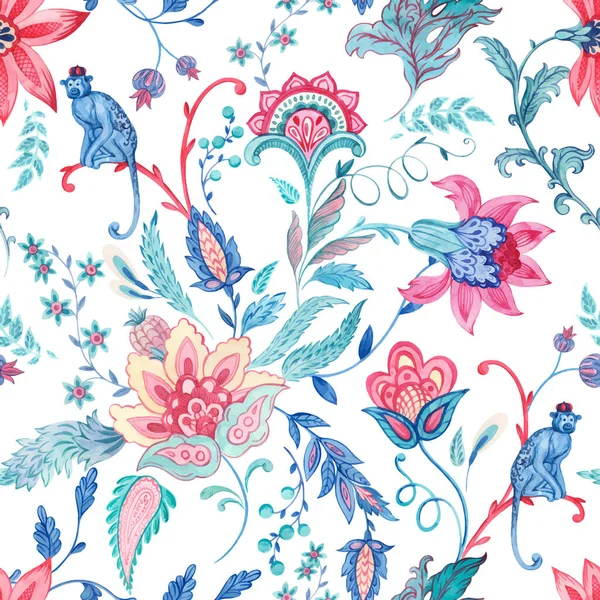 Gyönyörű Zökkenőmentes Virágos Minta Akvarell Absztrakt Virágok Régi Hagyományos Stílus — Stock Vector