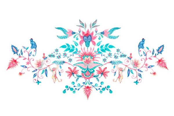 古いトルコのアラベスク様式で描かれた水彩の花の要素と美しいベクトルの花の組成物 ストッククリップアートイラスト — ストックベクタ
