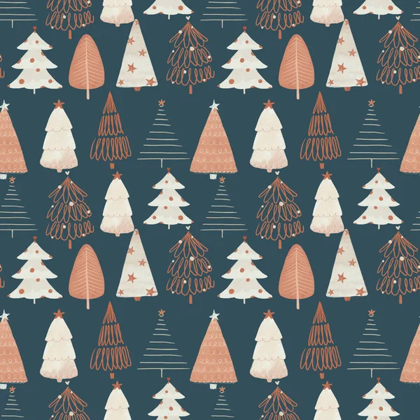 Schöne Nahtlose Weihnachtsmuster Mit Niedlichen Tannenbäumen Archivbild — Stockfoto