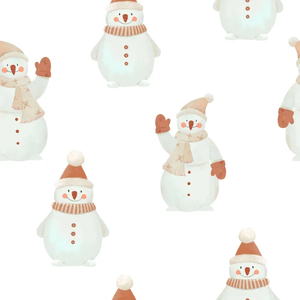 かわいい雪だるまと美しいシームレスなクリスマスパターン ストックイラスト — ストック写真