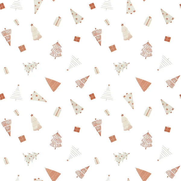 Schöne Nahtlose Weihnachtsmuster Mit Niedlichen Tannenbäumen Archivbild — Stockfoto