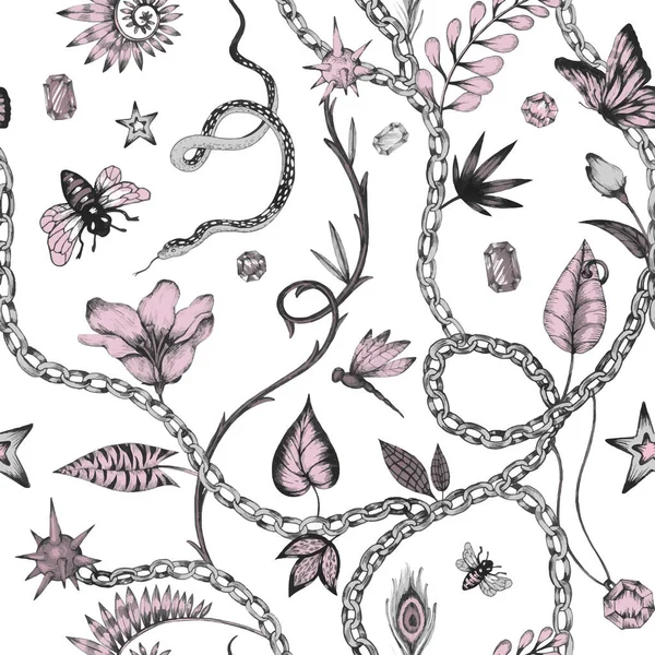Όμορφη Διάνυσμα Trendy Αδιάλειπτη Μοτίβο Ζωγραφισμένα Στο Χέρι Ζώα Χίμαιρα — Διανυσματικό Αρχείο