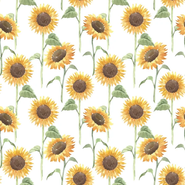 Krásný Vektor Květinové Bezešvé Vzor Akvarelem Žluté Slunečnice Stock Illustration — Stockový vektor