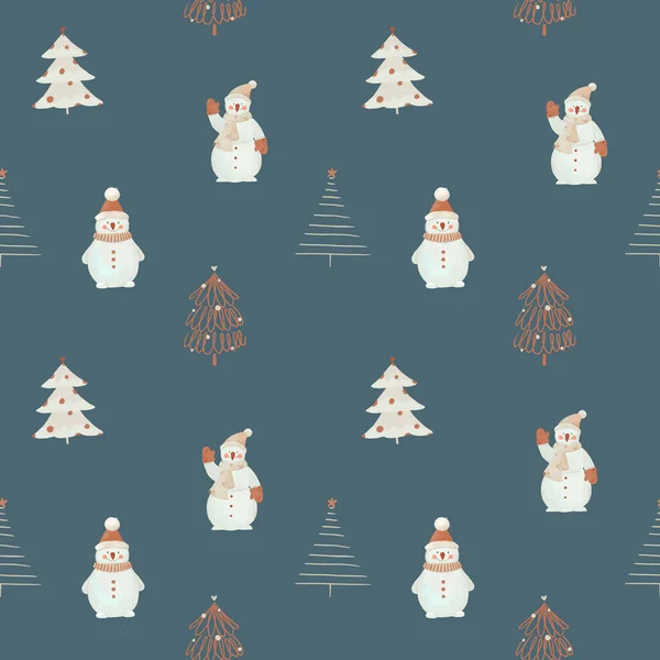 Beautiful seamless Christmas pattern with cute fir trees. Stock illustration.