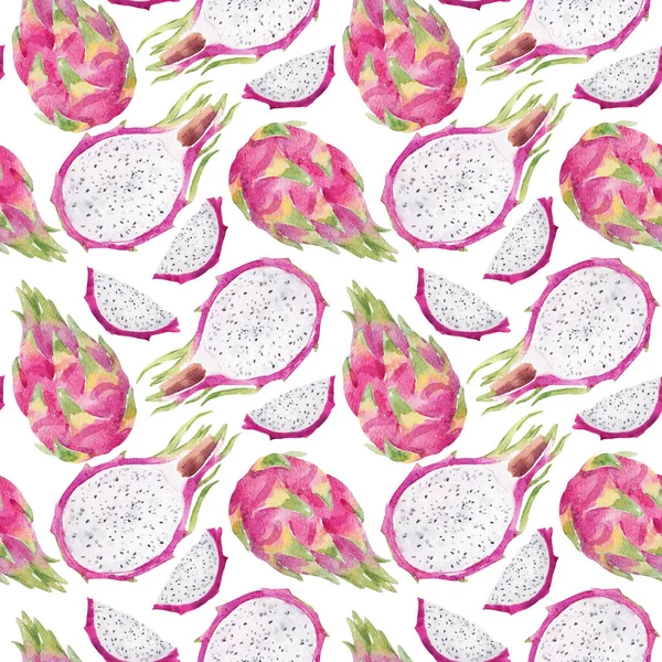 Vackert Sömlöst Mönster Med Akvarell Välsmakande Drakfrukt Friska Veganska Livsmedel — Stockfoto