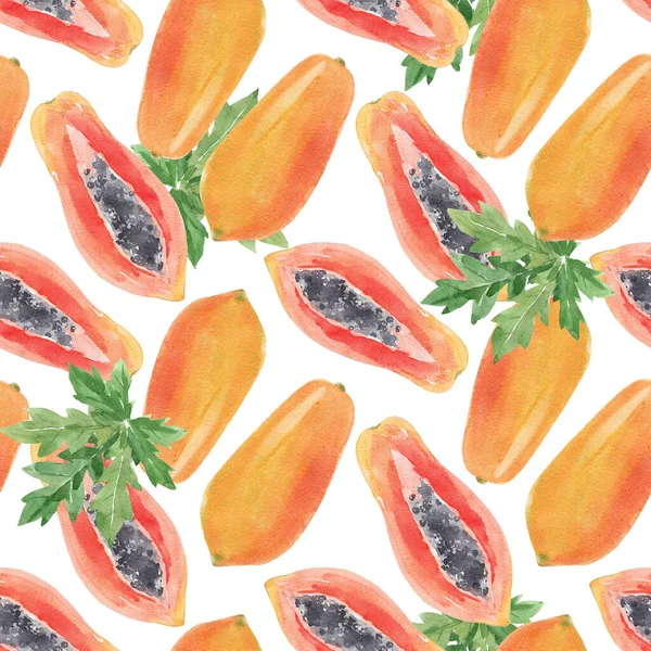 Hermoso Patrón Sin Costuras Con Acuarela Sabrosa Fruta Papaya Comida — Foto de Stock