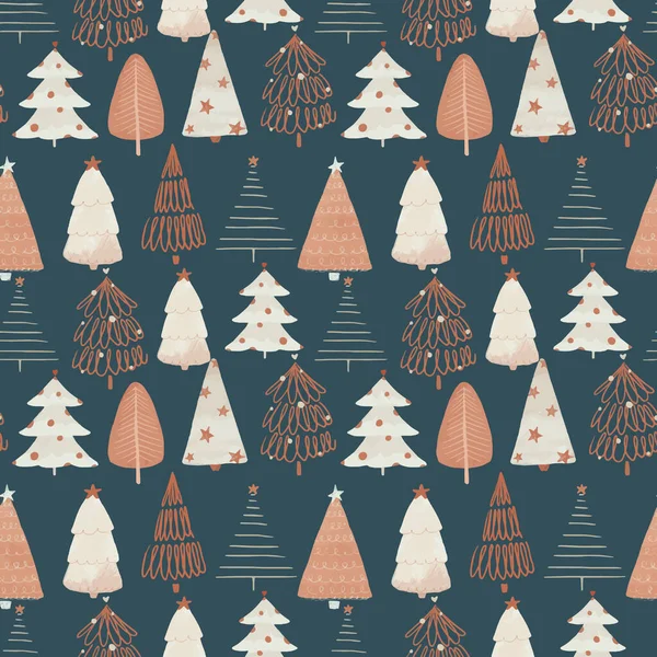 かわいいモミの木と美しいベクトルシームレスクリスマスパターン ストックイラスト — ストックベクタ