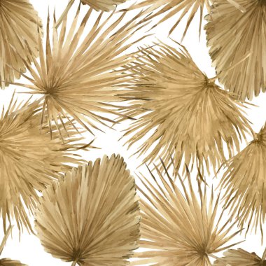 Güzel vektör, suluboya altın palmiye yapraklı tropikal, pürüzsüz deseni otototostop çekti. Stok illüstrasyonu.