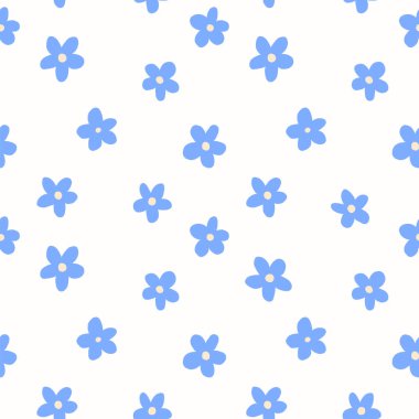 Beautiful old style retro floral seamless pattern with hand drawn blue flowers. Stock illustration.