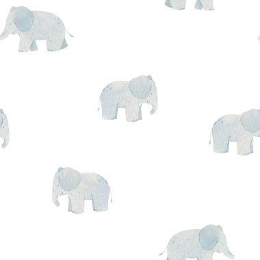 Beautiful simple seamless pattern with watercolor cute safari elephant animal. Stock illustration.