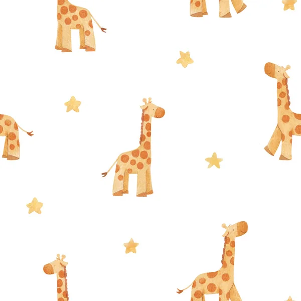 Beautiful Simple Seamless Pattern Watercolor Cute Safari Giraffe Animal Stock — Stok fotoğraf