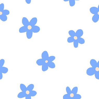 Beautiful vector old style retro floral seamless pattern with hand drawn blue flowers. Stock illustration.