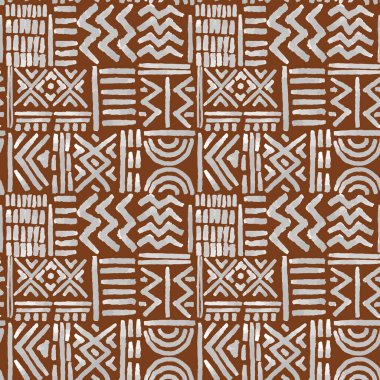 Beautiful vector autotraced seamless pattern with national African hand drawn traditional ornament.