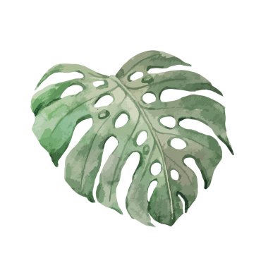 Beautiful autotraced vector clip art stock illustration with watercolor colorful tropical palm leaves.