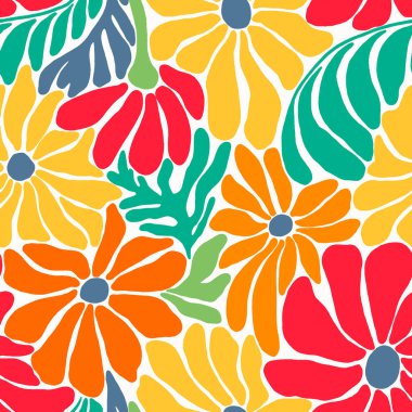 Beautiful vector old style retro floral seamless pattern with hand drawn colorful flowers. Stock illustration.