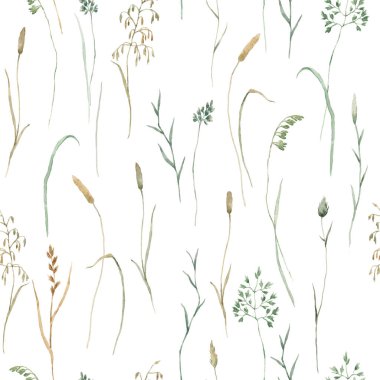 Beautiful floral seamless pattern with watercolor wild herbs and flowers. Stock illustration.