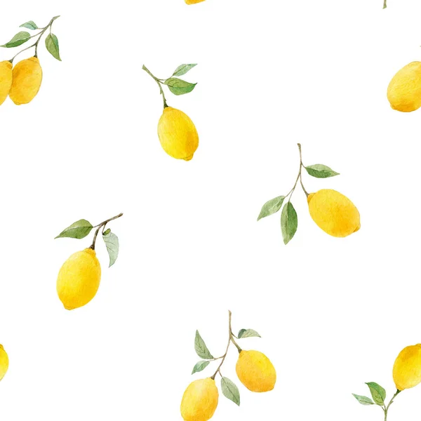 Schöne Nahtlose Muster Mit Aquarell Gelben Zitronen Und Blumen Archivbild — Stockfoto