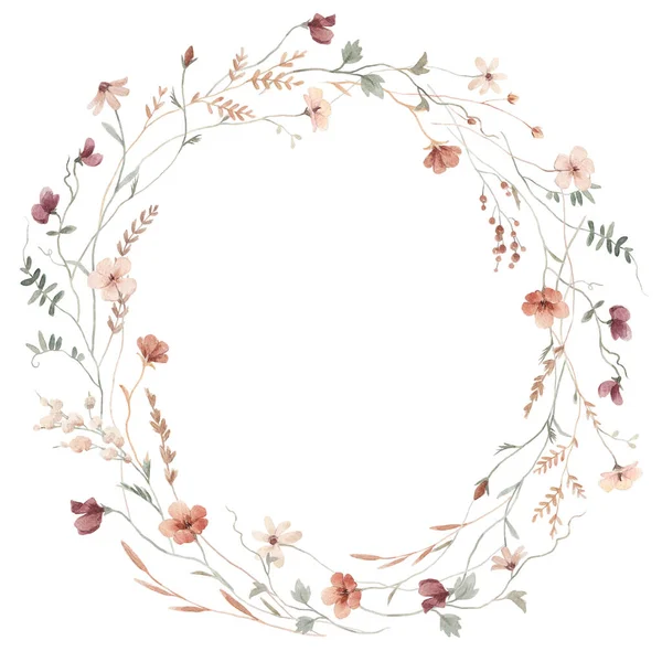 Beautiful Floral Frame Watercolor Wild Herbs Flowers Stock Illustration — Fotografia de Stock