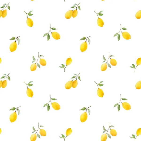 Belo Padrão Sem Costura Com Limões Flores Amarelas Aquarela Ilustração — Fotografia de Stock