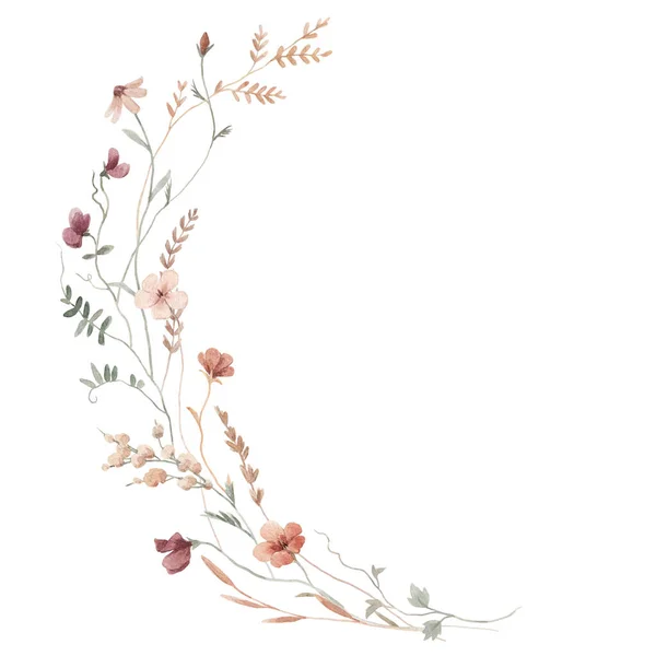 Beautiful Floral Frame Watercolor Wild Herbs Flowers Stock Illustration — Foto de Stock
