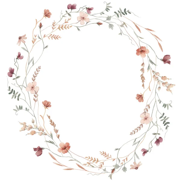 Beautiful Floral Frame Watercolor Wild Herbs Flowers Stock Illustration — 图库照片