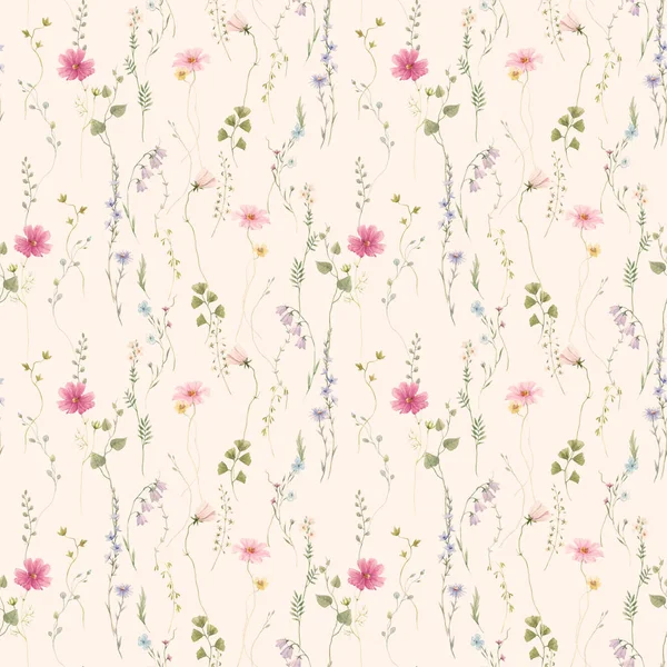 Beautiful Floral Seamless Pattern Watercolor Wild Herbs Flowers Stock Illustration — ストック写真